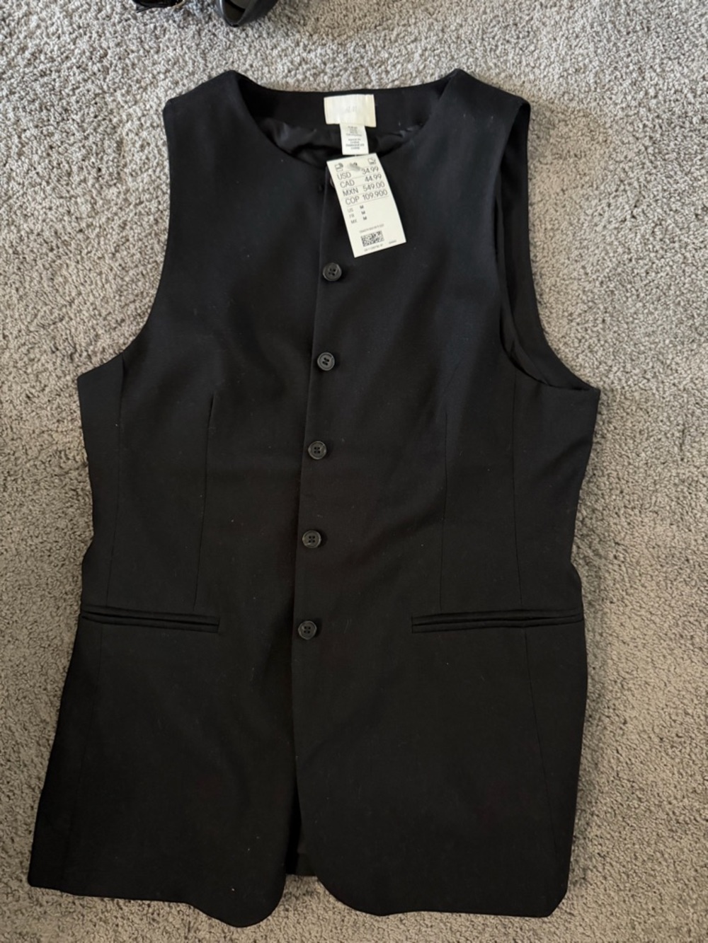 H&M Black Sleeveless Button-Front Vest